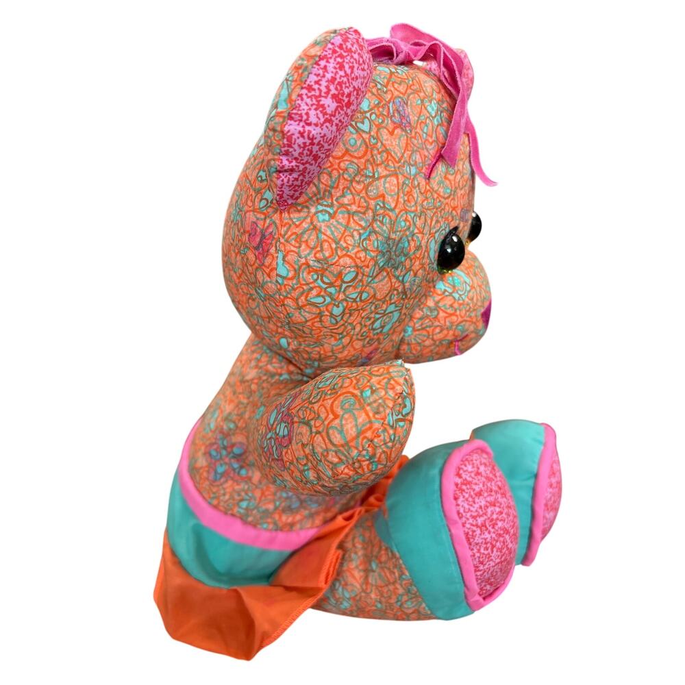 15" Pink Doodle Bear Girl Teddy Stuffed Flowers Print Plush  Mashine Washable - Picture 4 of 7